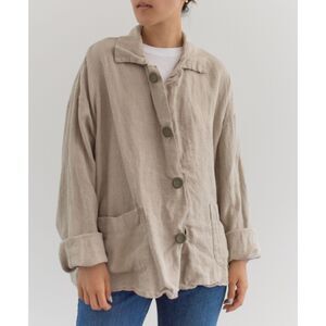 Vintage FLAX Jeanne Engelhart Beige Button Up Shirt Jacket Linen